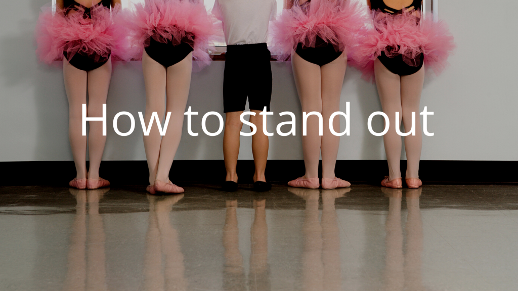 Stand out text written over ballet students